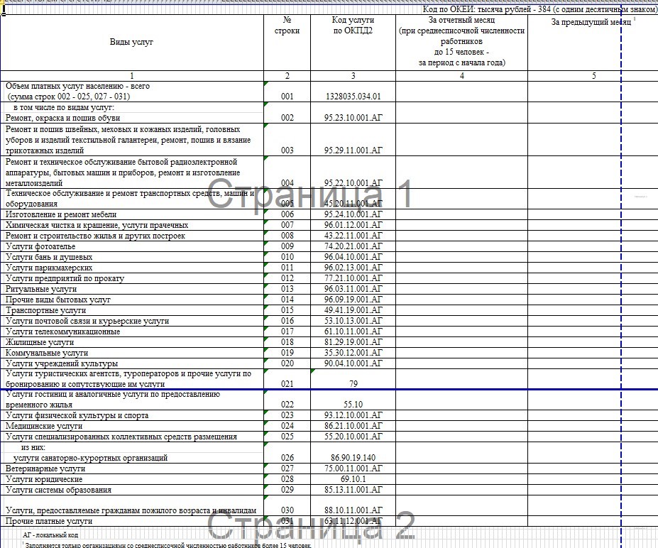 Раздел 2 формы № П (услуги)