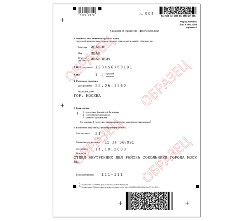 Сведения об учредителе НКО