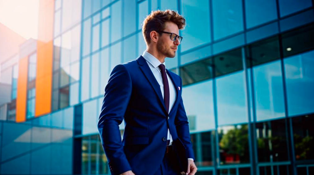 человек выходит из офиса